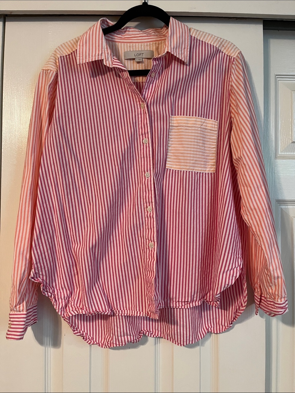 LOFT color block striped button up, size large